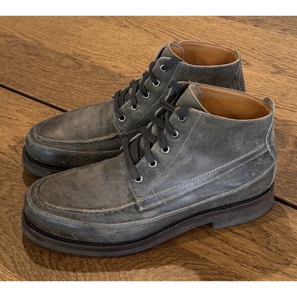 Frye Field Lace Up Oiled Leather Chukka Boots Men’s Sz 10 Ash Gray Moc Toe Lined main image 7